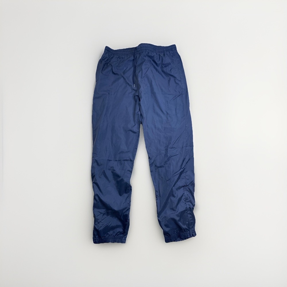 Vintage Sz M‎ Men's Reebok Y2K Nylon Track Windbreaker Pants Navy Blue